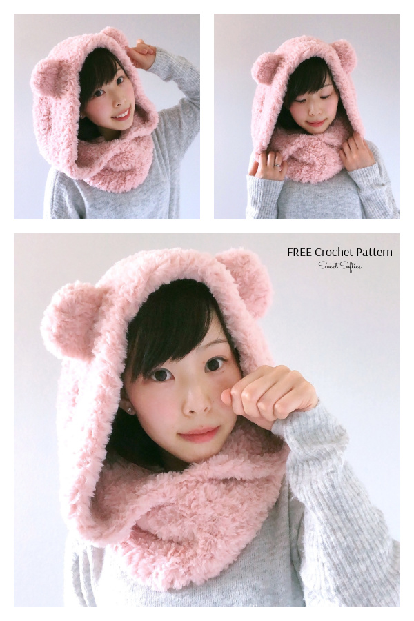 Fluffy Hooded Bear Cowl Free Crochet Pattern
