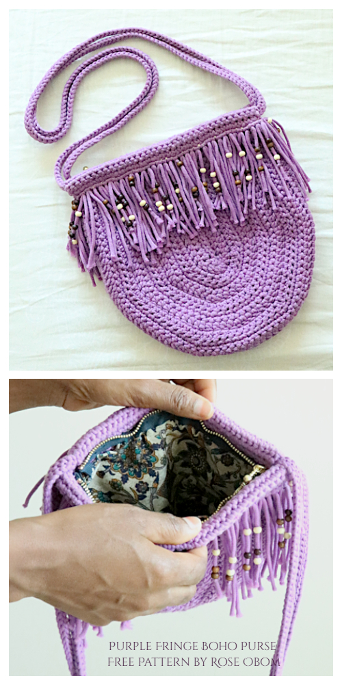 Purple Fringe Boho Purse Free Crochet Pattern