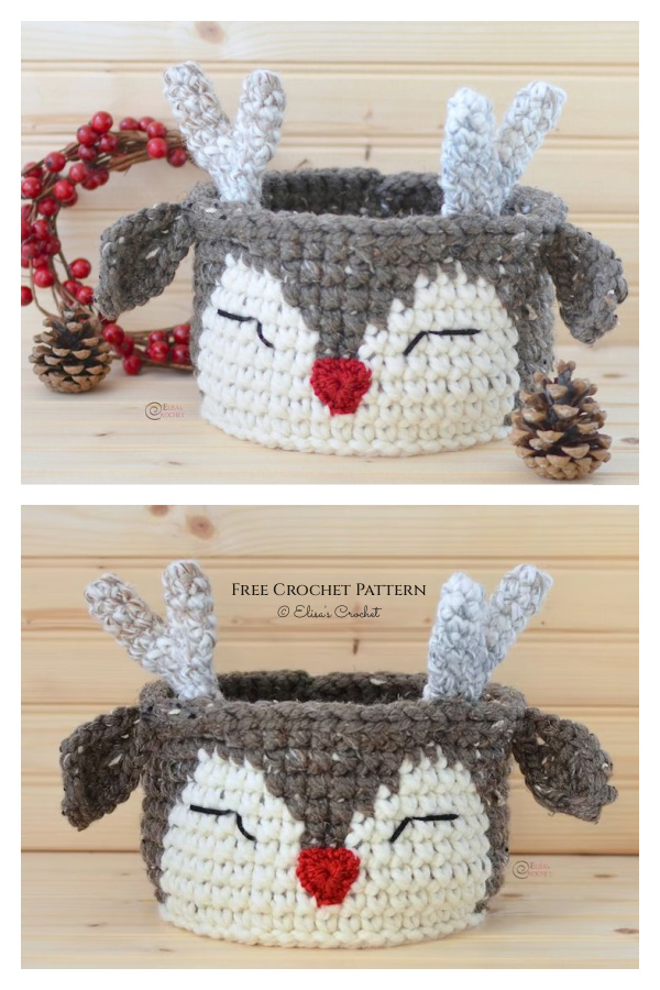 Christmas Reindeer Basket Free Crochet Pattern