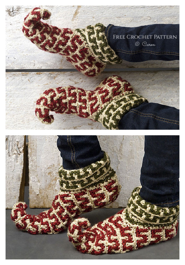 Adult Christmas Elf Slippers Free Crochet Pattern