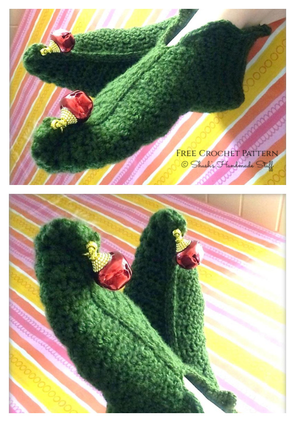 Christmas Green Elf Slippers Free Crochet Pattern 