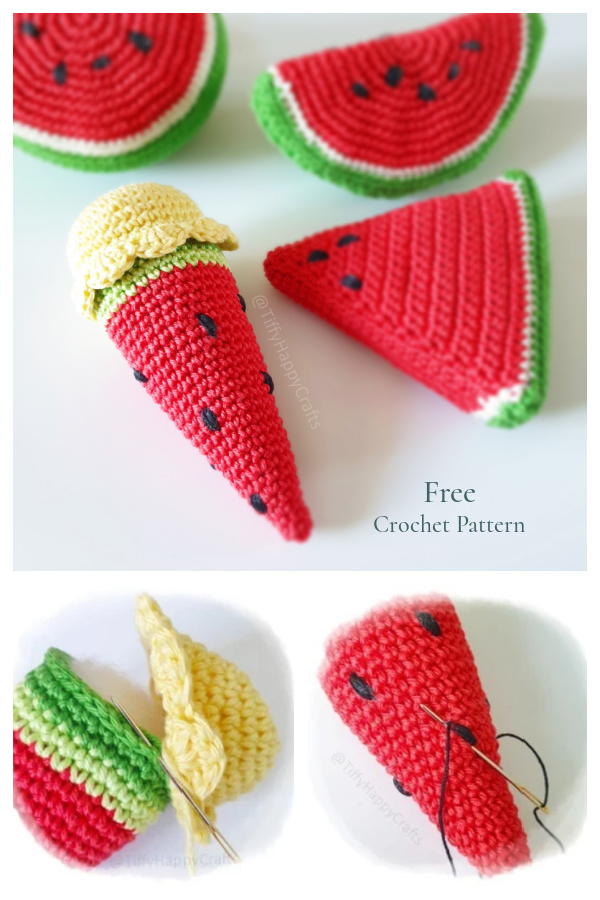 Crochet Watermelon Ice Cream Amigurumi  Free Patterns