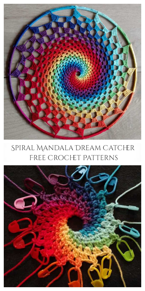 Rainbow Mandala Dream Catcher Free Crochet Patterns + Video