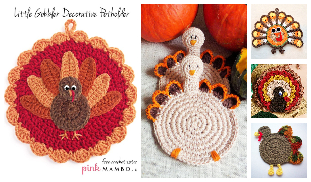 Crochet Little Gobbler Decorative Pot Holder - Pink Mambo