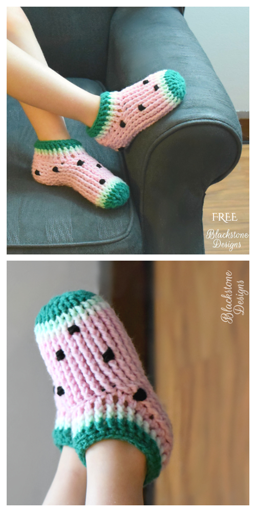 Watermelon Chunky Slippers Free Crochet Patterns - Kids