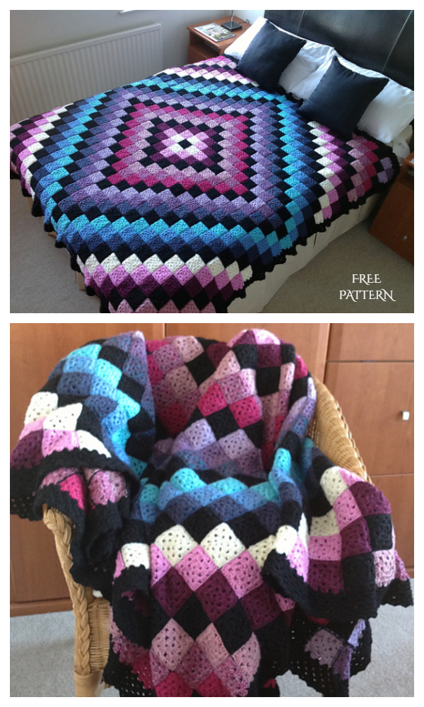 Around the World Quilt Granny Square Blanket Free Crochet Pattern