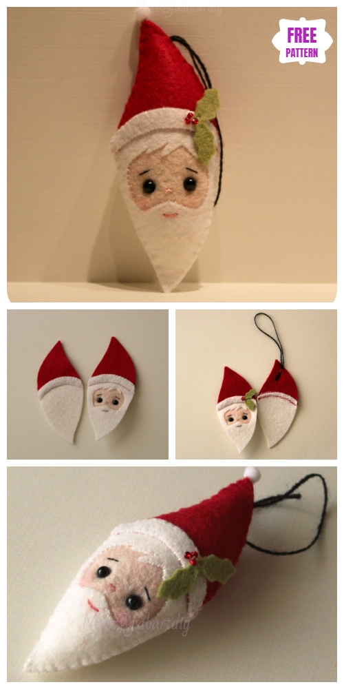 Christmas Craft: DIY Felt Santa Clause Ornament Free Sew Patterns & Tutorials