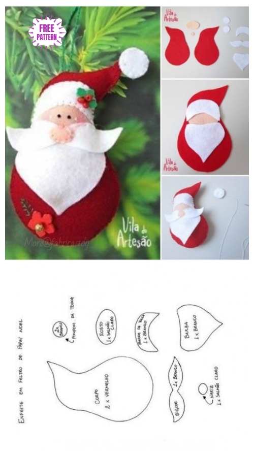 Christmas Craft: DIY Felt Santa Clause Ornament Free Sew Patterns & Tutorials