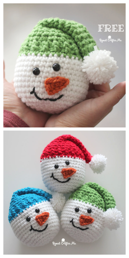 Crochet Snowman Heads Amigurumi Free Pattern + Video