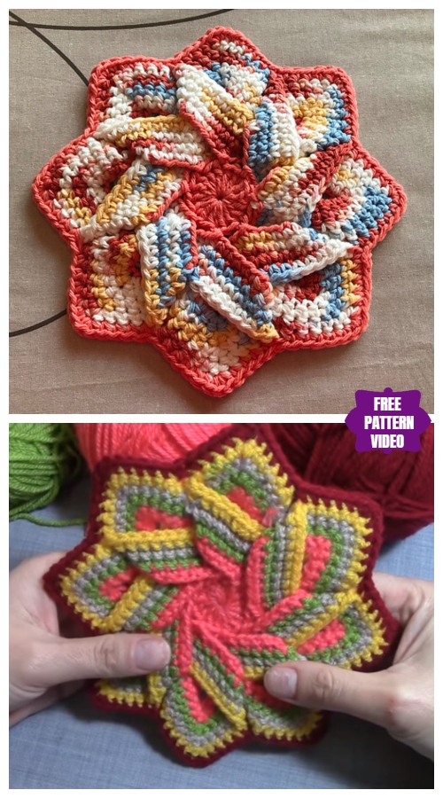Crochet Swirl Flower Potholder Free Crochet Patterns - Video