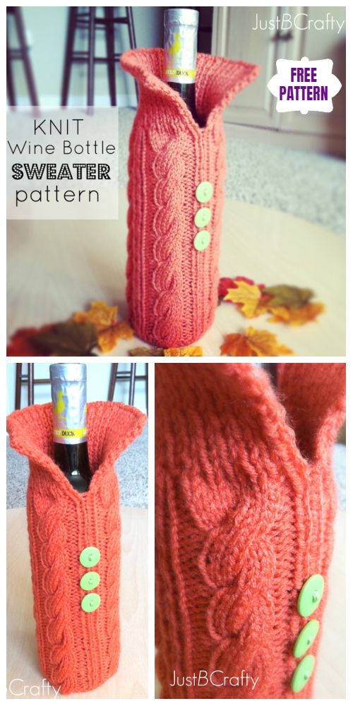 Knit Cable Wine Cozy Sweater Free Knitting Pattern