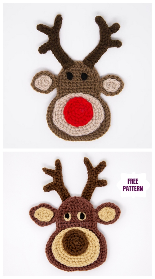 Christmas Crochet Reindeer Applique Free Crochet Pattern