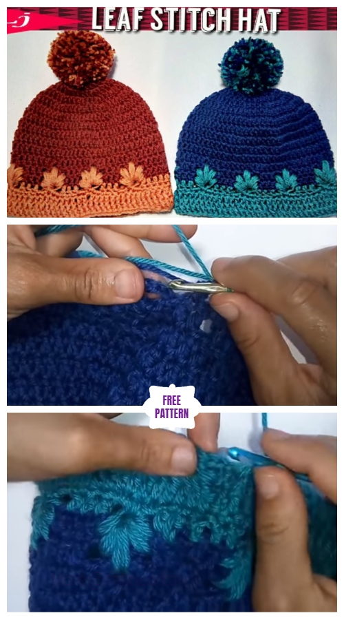Crochet Leaf Stitch Beanie Hat Free Crochet Patterns - Video