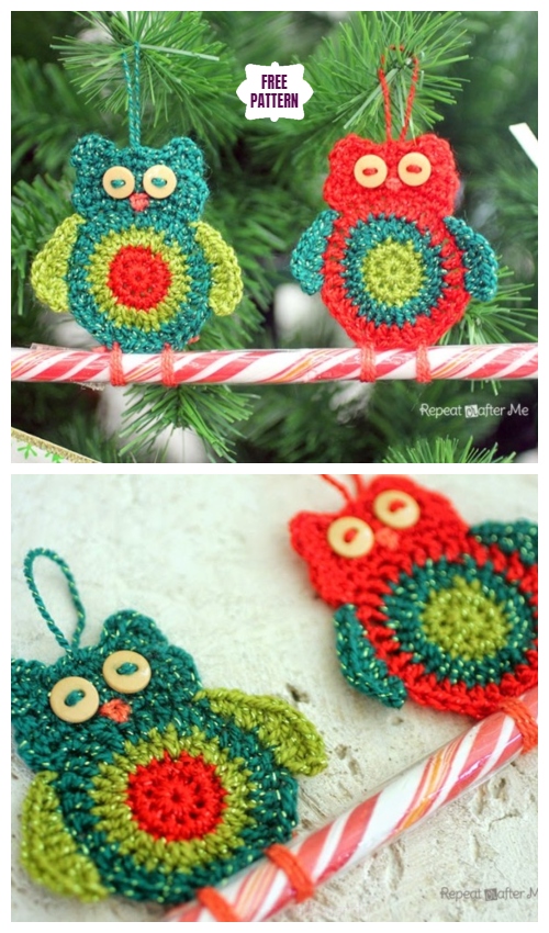 Crochet Owl Candy Cane Ornaments Free Crochet Pattern