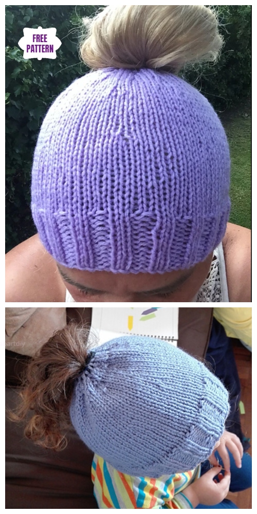 Easy Knit Messy Bun Hat Free Knitting Patterns  