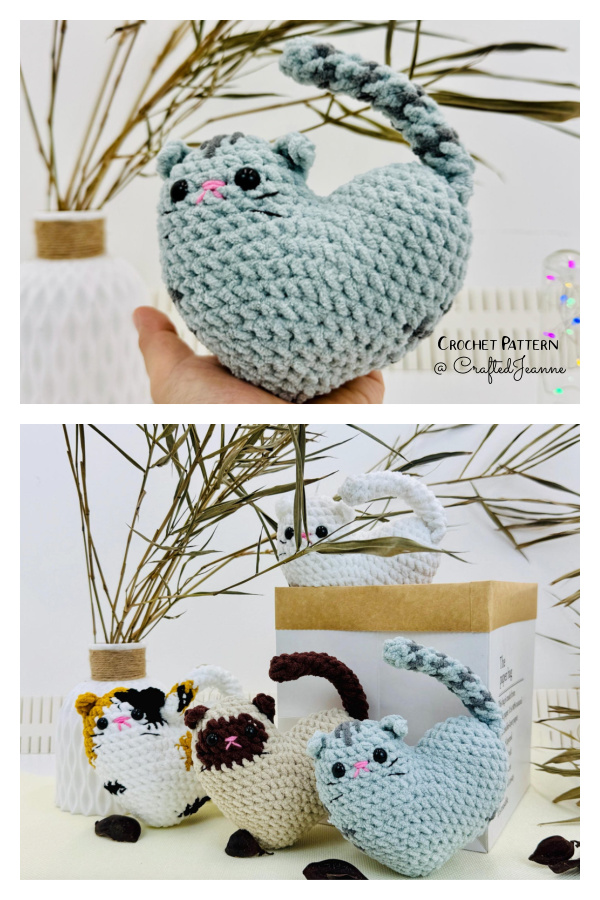 Adorable Crochet Cat with Valentine Heart Amigurumi Pattern