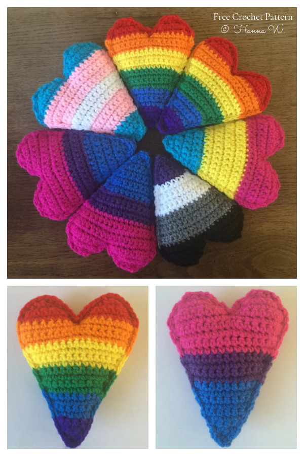 Crochet 3D LGBT+ Pride Heart Keychain Amigurumi Free Patterns