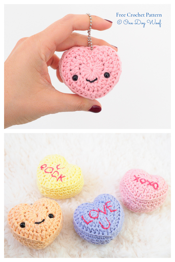 Crochet Candy Conversation Hearts Keychains Amigurumi Free Patterns