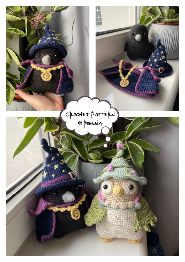 Wizard Crow, Witch Owl Crochet Amigurumi Pattern