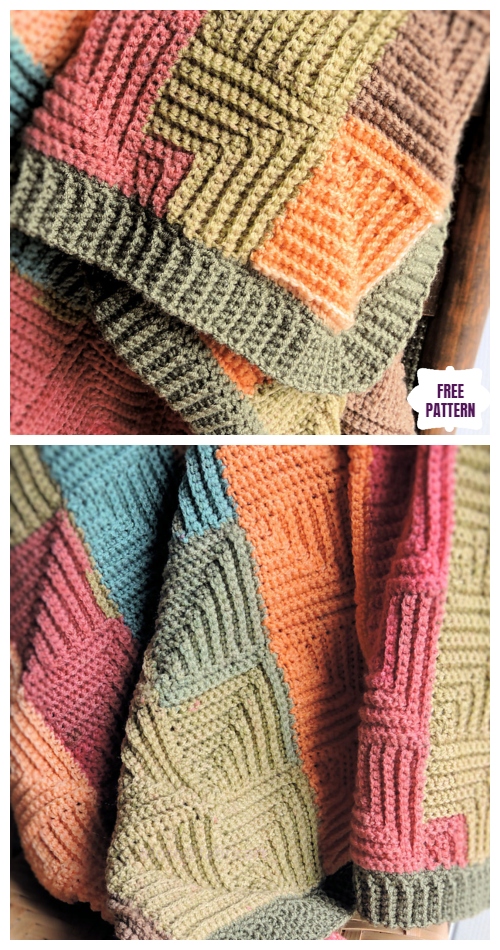 Crochet Mitered Patchwork Throw Blanket Free Crochet Pattern