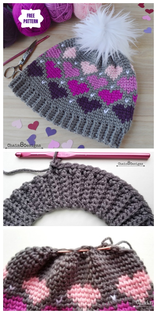 Crochet Twitterpated Heart Beanie Hat Free Crochet Pattern