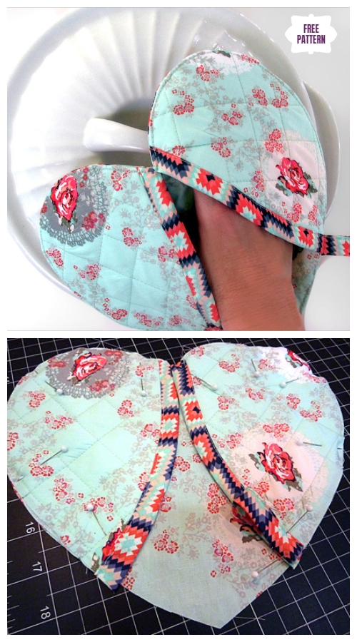 DIY Quilted Valentine Heart Potholder Sew Free Pattern & Tutorial