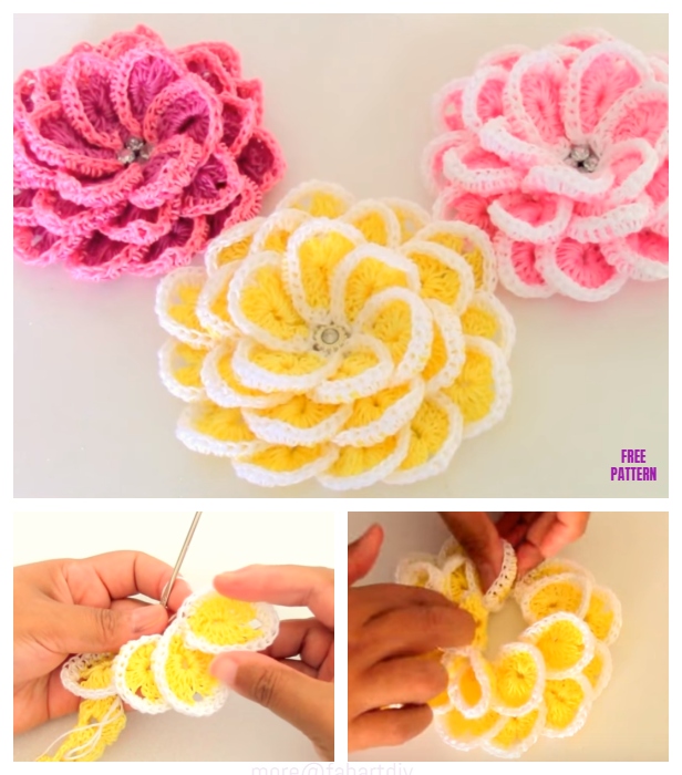 Crochet 3D Flower In Single Strip Free Crochet Pattern - Video