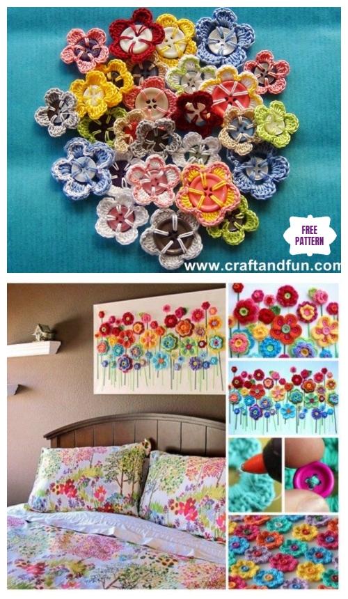 ﻿Crochet Button Flowers Free Crochet Pattern