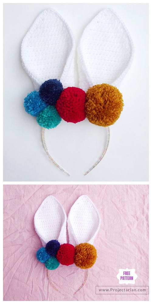 Crochet Pom Pom Easter Bunny Headband Free Pattern