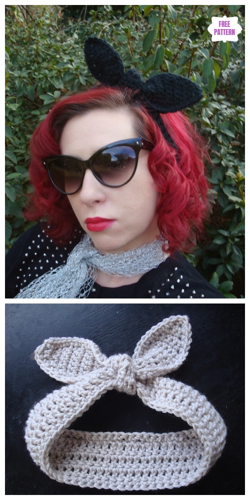 Crochet Retro Rabbit Ears Easter Bunny Headband Free Pattern