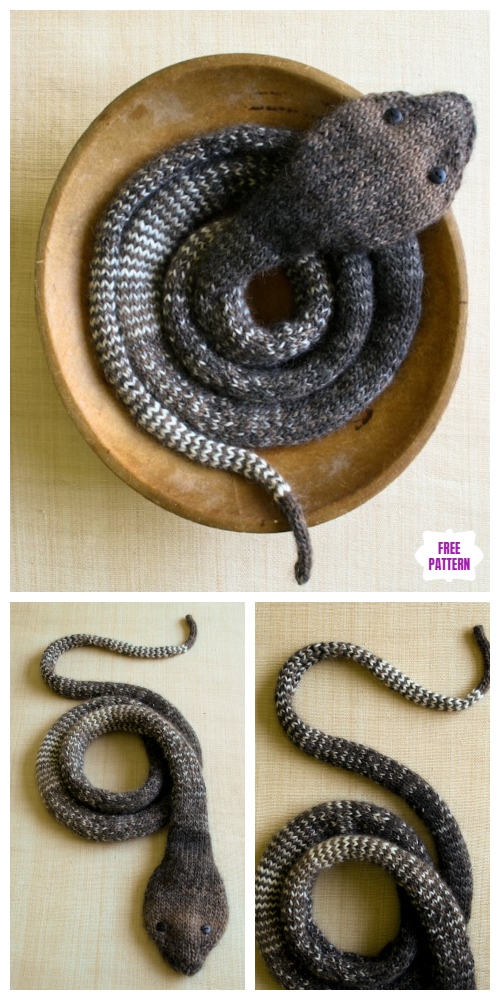 Easy Knit Striped Stockinette Snake Free Knitting Pattern