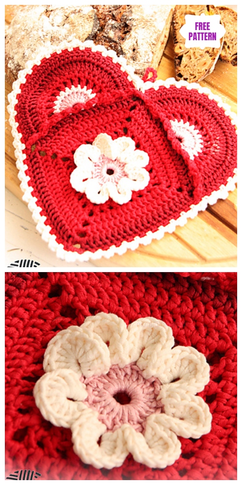 Crochet Granny Square Heart Potholder Free Crochet Patterns