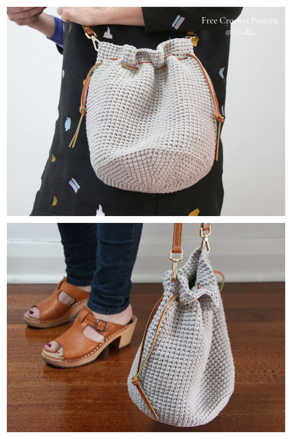 Easy Drawstring Bucket Bag Free Crochet Pattern