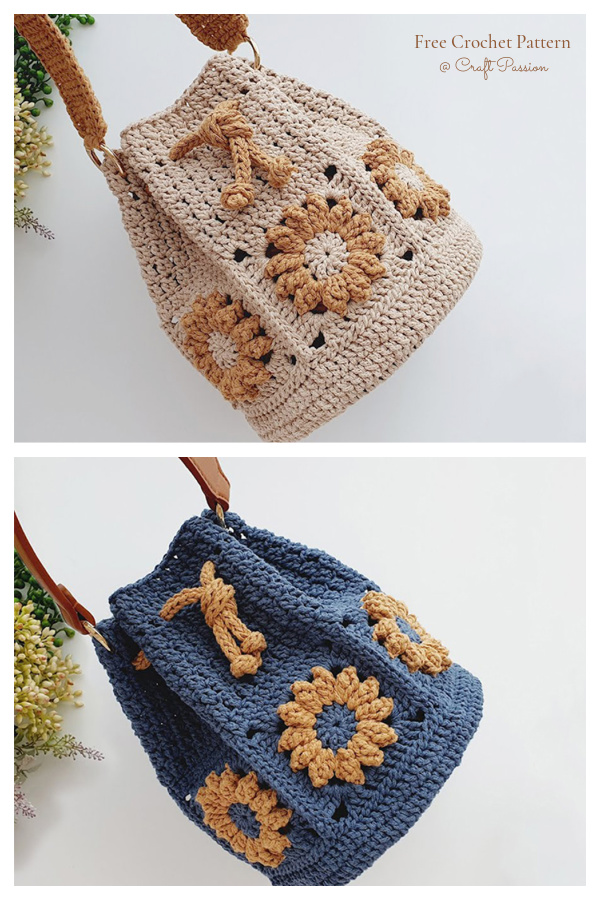 Flower Motif Bucket Bag Free Crochet Pattern