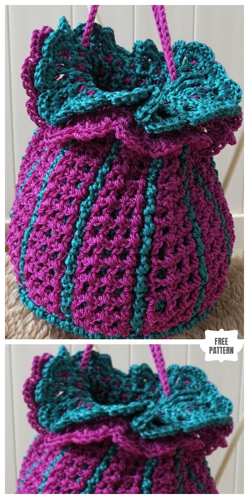 Crochet Spring Tulip Drawstring Bag Free Crochet Patterns