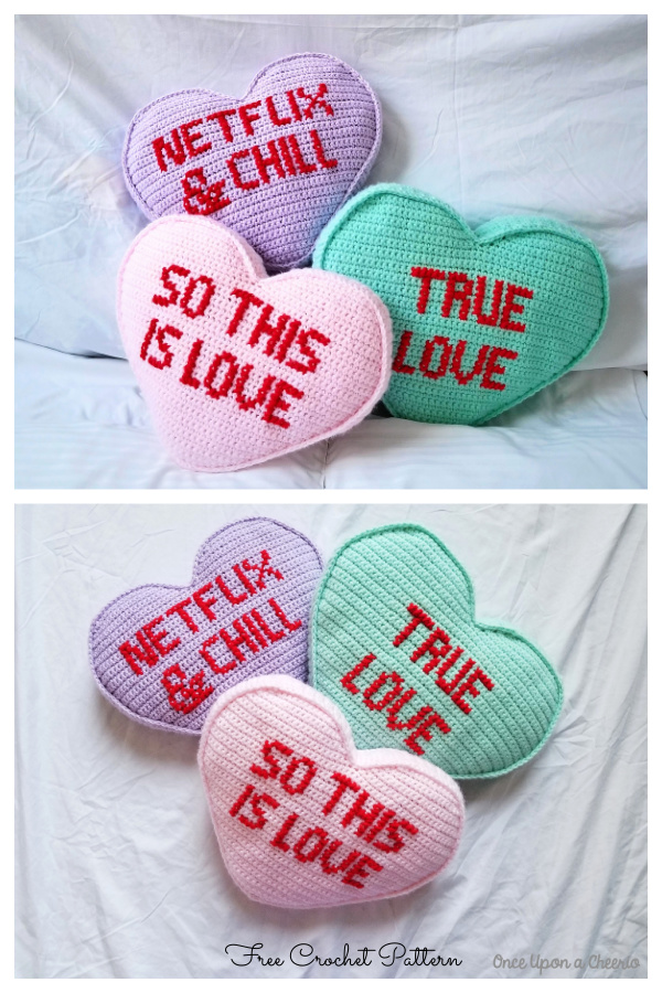 Candy Heart Pillow Free Crochet Pattern