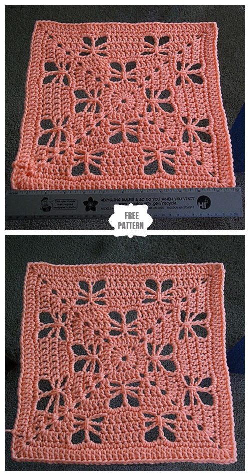 Butterfly Garden Square Afghan block Free Crochet Pattern