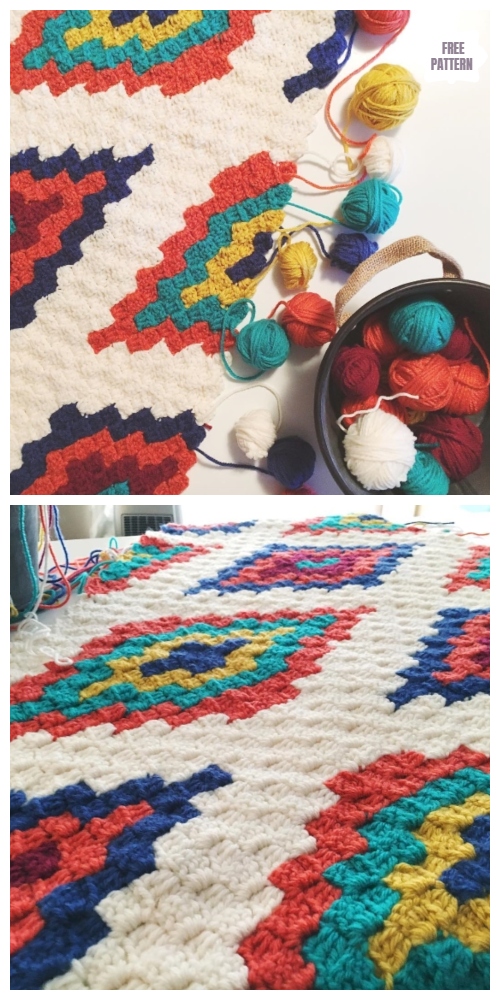 C2C Southwestern Style Graphghan Blanket Free Crochet Pattern