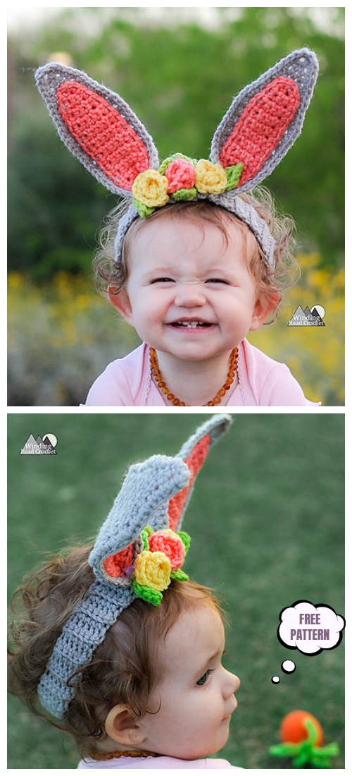 Crochet Baby Easter Bunny Headband with Flower Free Crochet Pattern