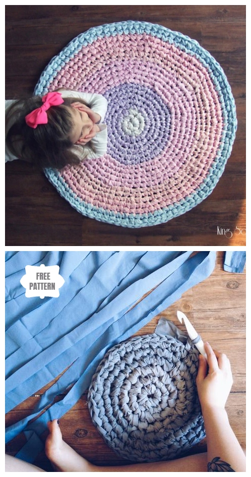 Crochet Recycled Old T-shirts Rug Free Patterns + Video