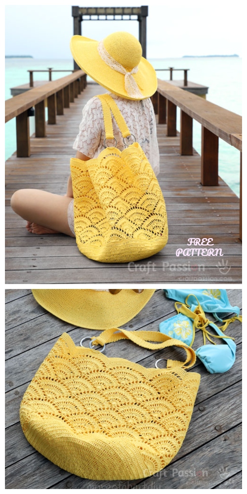 Crochet Shell Stitch Beach Tote Bag Free Crochet Pattern
