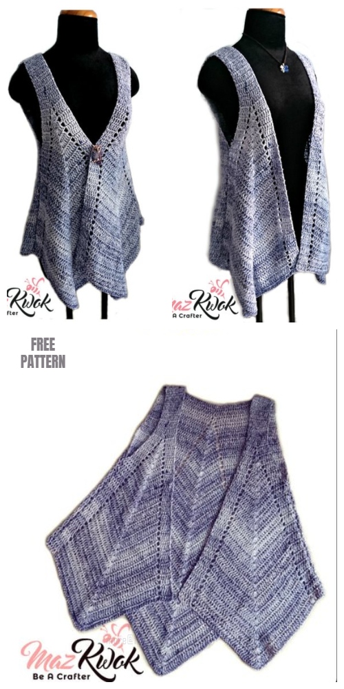 Crochet Women Pointed Hem Vest Free Crochet Patterns