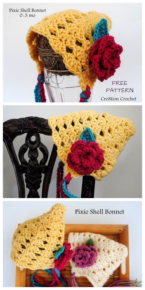 Crochet Pixie shell Baby Bonnet Free Crochet Pattern