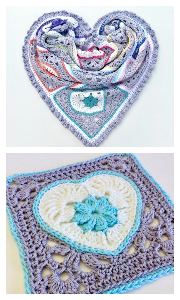 Heart in Bloom Motif Square Blanket Crochet Pattern