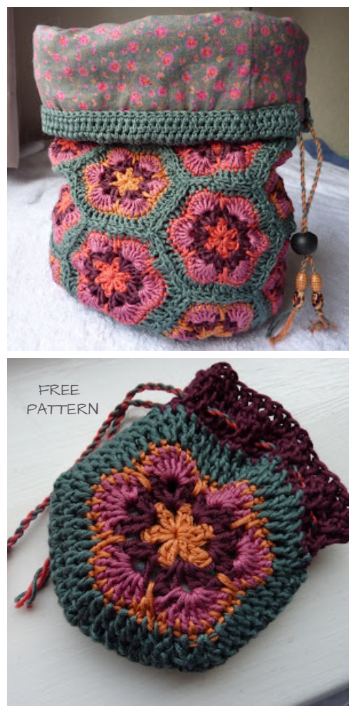 African Flower Bucket Bag Free Crochet Pattern