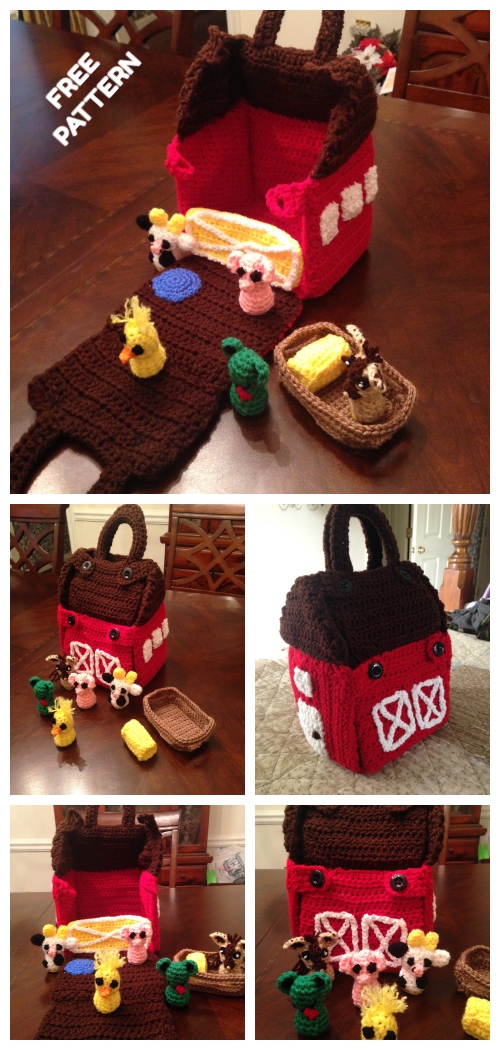 Carry Along Barn and Animals Play Set Free Crochet Patterns