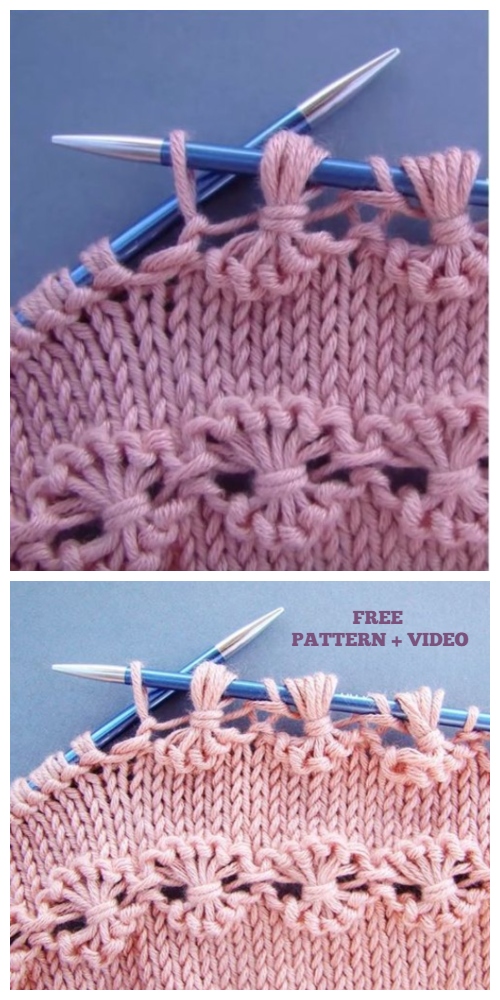 Knit Point of Flower Stitch Free Knitting Pattern+Video