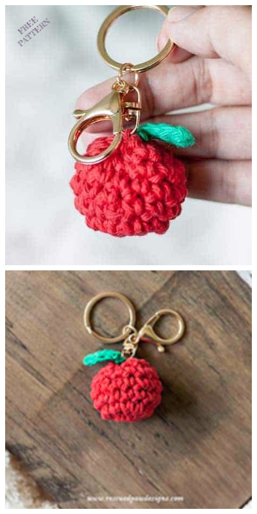 Crochet Mini Apple Keychain Amigurumi Free Patterns