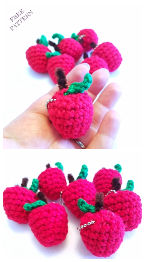 Crochet Mini Apple Keychain Amigurumi Free Patterns