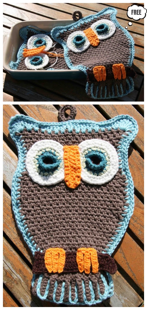 Crochet Owl Pocket Potholder Free Crochet Pattern